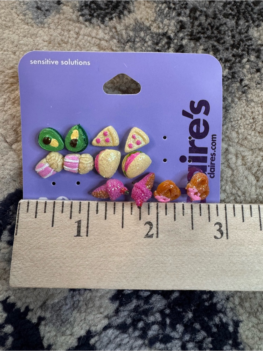 Claire's Mini Food Stud Earring Set - Green, Pink, Gold, Orange